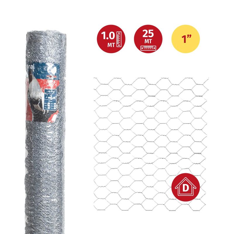 Malla gallinero galvanizada 1" 1,0x25 mt